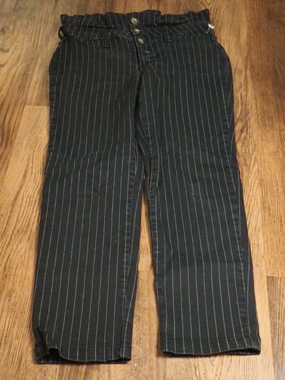 Free People Black Pinstripe Paper Bag Pants
